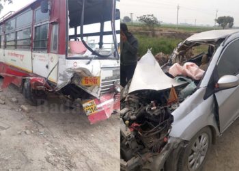 रोडवेज और कार भिड़त में मिष्ठान व्यवसायी की मौत, चार घायल