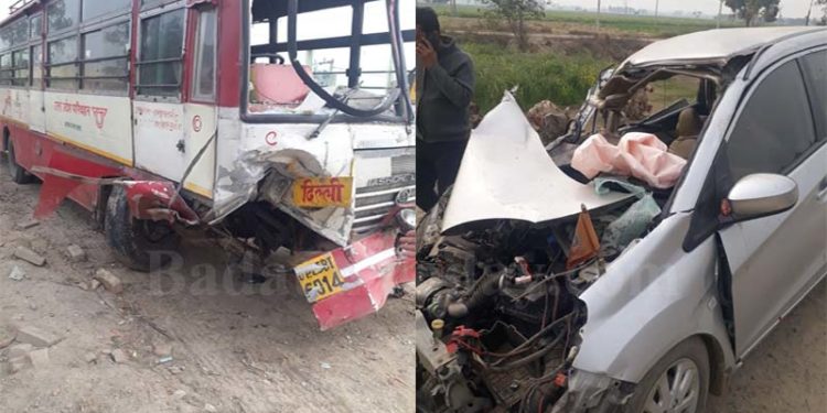 रोडवेज और कार भिड़त में मिष्ठान व्यवसायी की मौत, चार घायल