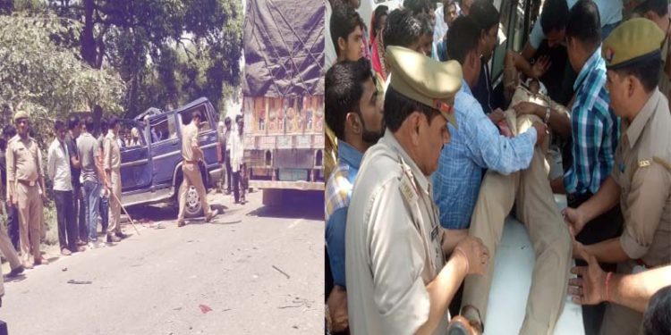 रोडवेज बस-पुलिस जीप की भिडंत, दारोगा-सिपाही समेत तीन की मौत