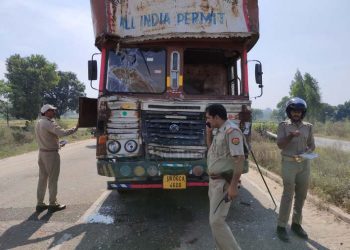 अचानक ब्रेक लगाने से तेज रफ्तार ट्रकों की भिडंत, दो घायल