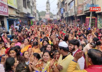 तुलाराम मंदिर में प्राण प्रतिष्ठा के लिए निकाली गई कलश शोभायात्रा