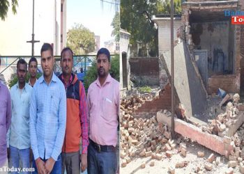 उझानी सीएचसी में नया विवाद, एम्बुलेंस कर्मियों के आवास पर चली जेसीबी