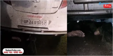 यूपी सरकार लिखी कार के नीचे फंसी राजमिस्त्री की लाश, 10 किलोमीटर घसीटा