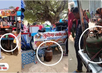 उझानी के बुध बाजार में घरेलू गैस सिलेंडरों का धड़ल्ले से इस्तेमाल, जाम बना मुसीबत