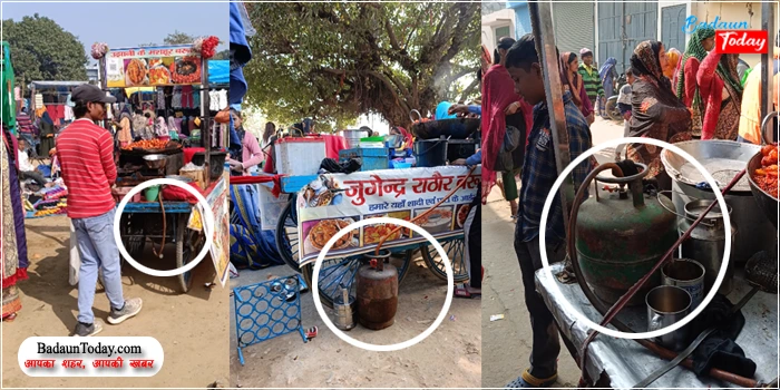 उझानी के बुध बाजार में घरेलू गैस सिलेंडरों का धड़ल्ले से इस्तेमाल, जाम बना मुसीबत